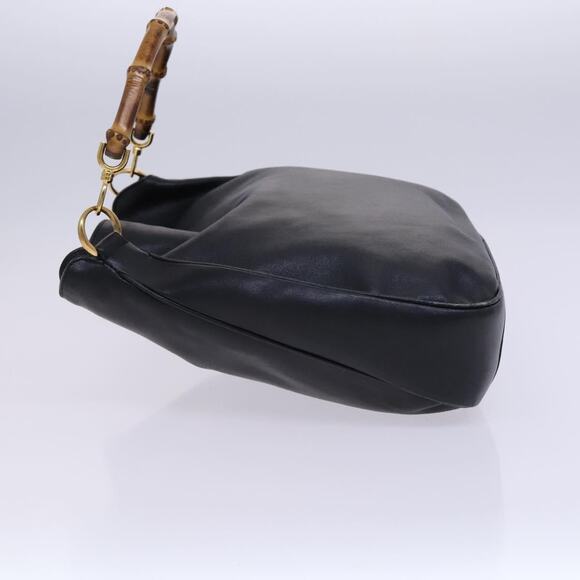 GUCCI Bamboo Hand Bag Leather Black Gold 001 001 - Picture 5 of 16